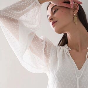 WHBM • Long Sleeve Smocked White Blouse